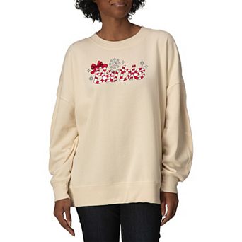 Women's Barbie Candy Cane Logo Oversized Fleece Crew Sweatshirt