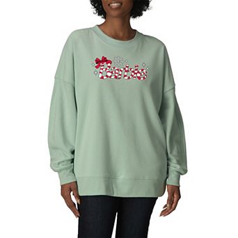 Women's Barbie Candy Cane Logo Oversized Fleece Crew Sweatshirt