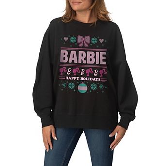 Women's Barbie "Happy Holidays" Oversized Fleece Crew Sweatshirt