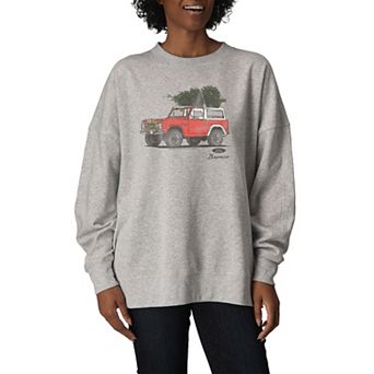 Women's Ford Bronco Christmas Tree Farm Vintage Oversized Fleece Crew Sweatshirt