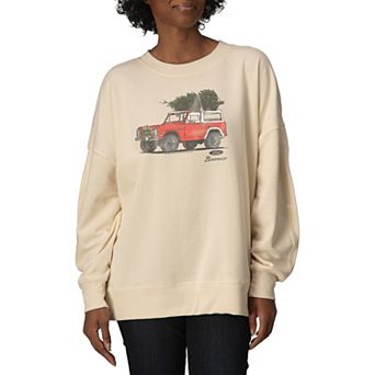 Women's Ford Bronco Christmas Tree Farm Vintage Oversized Fleece Crew Sweatshirt