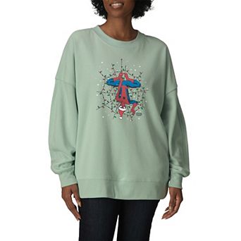 Women's Marvel Spider-Man Holiday Lights Oversized Fleece Crew Sweatshirt