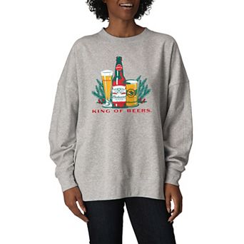 Women's Budweiser "King Of Beers" Holiday Oversized Fleece Crew Sweatshirt