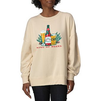 Women's Budweiser "King Of Beers" Holiday Oversized Fleece Crew Sweatshirt