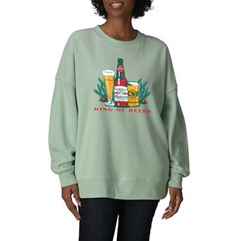 Women's Budweiser "King Of Beers" Holiday Oversized Fleece Crew Sweatshirt