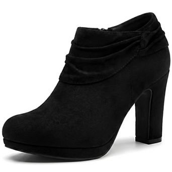 Women's Slouch Round Toe Chunky Heel Platform Ankle Booties