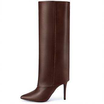 Fold Over Pointed Toe Shark Boot Stiletto Heel Knee High Boots for Women