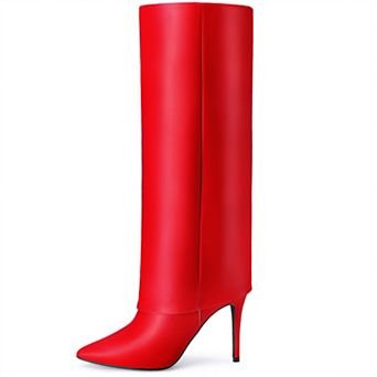 Fold Over Pointed Toe Shark Boot Stiletto Heel Knee High Boots for Women