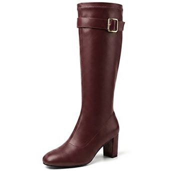 Women's Chunky Heel Round Toe Side Zipper Knee High Boots