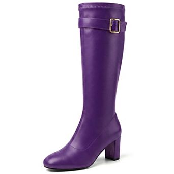Women's Chunky Heel Round Toe Side Zipper Knee High Boots