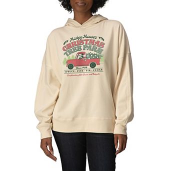 Women's Disney's Mickey Mouse Christmas Tree Farm Oversized Fleece Hoodie Sweatshirt