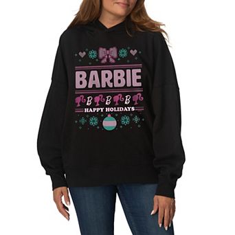 Women's Barbie Happy Holidays Oversized Fleece Hoodie Sweatshirt