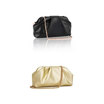 2 Packs PU Leather Clutch Purse for Women Soft Pleated Evening Clutch with Detachable Chain