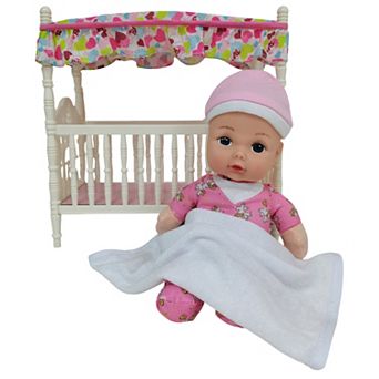 Goldberger Doll Baby's First Canopy Crib with 9-Inch Soft Body Doll & Baby Blanket