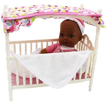 Goldberger Doll Baby's First Canopy Crib with 9-Inch Soft Body Doll & Baby Blanket