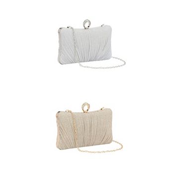 2 Packs Clutch Purse Pleated Evening Bag for Women Handbags with Rhinestone Ring