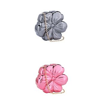 2 Packs Clutch Purses for Women Flower Acrylic Evening Bags Metallic Handbag with Chain