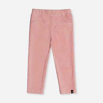 Little Kids Girl Ribbed Stretch Velour Treggings with Heart Pockets