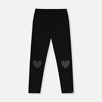 Little Kids Girl Glitter Heart Knee Organic Cotton Leggings
