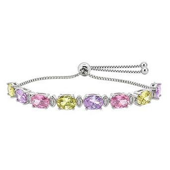 Brilliance Fine Silver Plated Polished Multi Color Cubic Zirconia Adjustable Bracelet