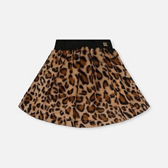 Little Kids Girl Elastic Waist A-Line Leopard Print Faux Fur Skirt