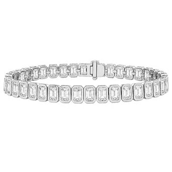 PRIMROSE Fine Silver Plated Cubic Zirconia Baguette Cut Bezel-Set Tennis Bracelet