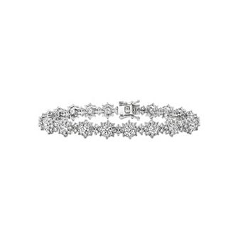 PRIMROSE Fine Silver Plated Cubic Zirconia Polished Round Flower Tennis Bracelet