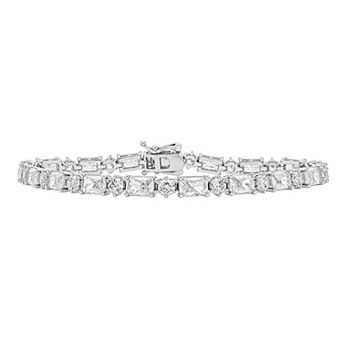 PRIMROSE Fine Silver Plated Cubic Zirconia Baguette & Round Tennis Bracelet
