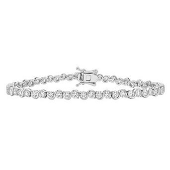 PRIMROSE Fine Silver Plated Cubic Zirconia Round Bezel-Set Tennis Bracelet