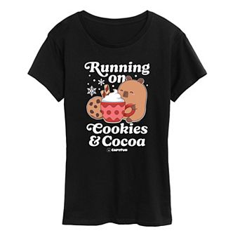 Women's CapyFun Capybara "Running on Cookies & Cocoa" Graphic Tee