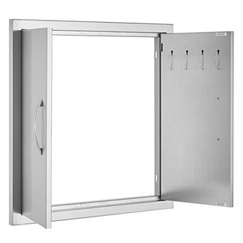 YIORTWO 24x24 Inch Stainless Steel Double Access Door With Hooks Outdoor BBQ Kitchen Cabinet Door