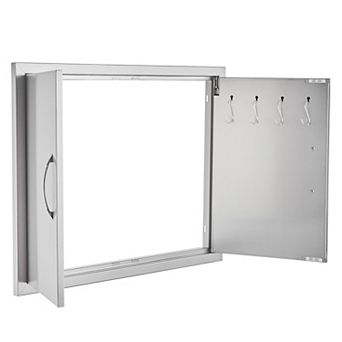 YIORTWO 31x24 Inch Stainless Steel Double Access Door With Hooks Outdoor BBQ Kitchen Cabinet Door