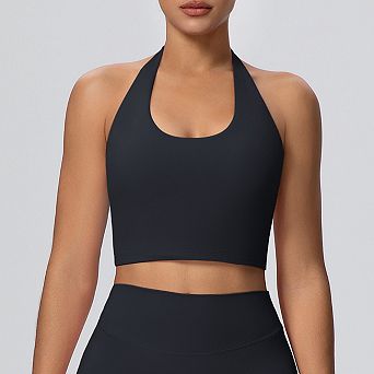Women's Halter Workout Tank Tops Scoop Neck Backless Yoga Crop Tops