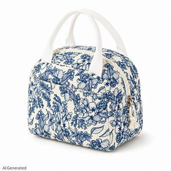 Printed Insulated Lunch Tote Bag with Double Handles and Zip Closure