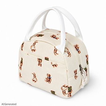 Printed Insulated Lunch Tote Bag with Double Handles and Zip Closure