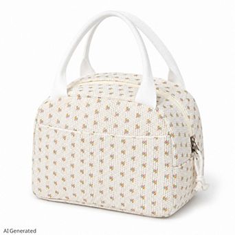 Printed Insulated Lunch Tote Bag with Double Handles and Zip Closure