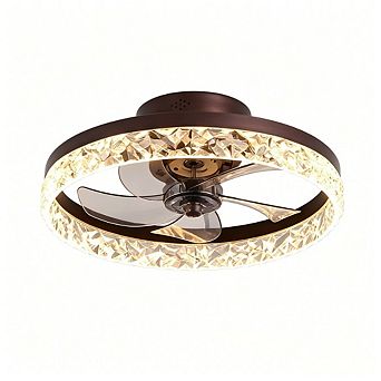 YIORTWO 19.7 Inch Crystal Flush Mount Ceiling Fan Light Remote 6 Speed Dimmable