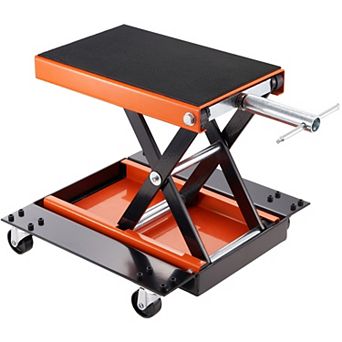 YIORTWO 1100 LBS Scissor Motorcycle Lift Jack with Rolling Dolly Hand Crank and Tool Tray