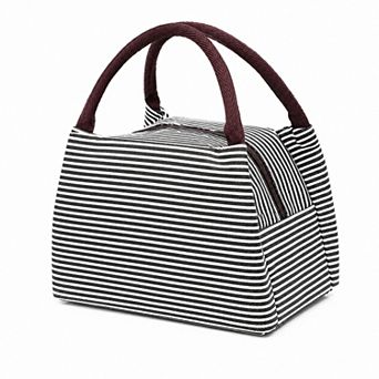 Insulated Striped Lunch Bag Reusable Soft Cooler Tote for Work School Picnic