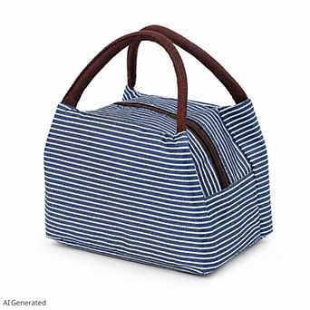 Insulated Striped Lunch Bag Reusable Soft Cooler Tote for Work School Picnic
