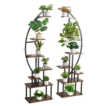 YIORTWO 2 Pack Plant Stand with Grow Lights 7 tier Half Moon Plant Shelf