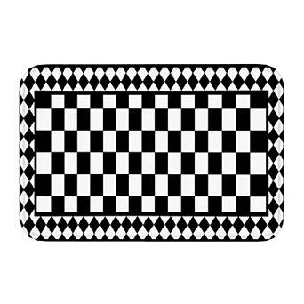 Black White Checkerboard Diamond Floor Mat, Soft Non-Slip Decorative Entry Rug