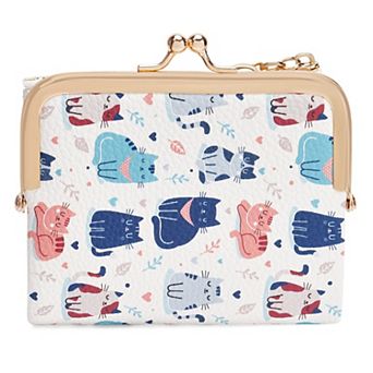 Women's PU Leather Bifold Wallet, Compact Kiss Lock Card Purse for Shopping Travel Daily Use