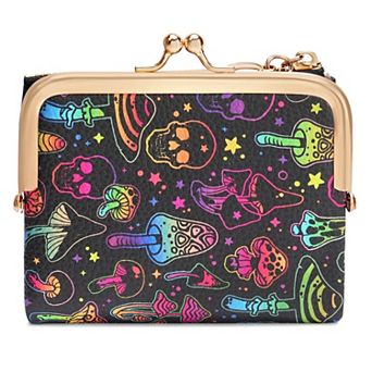 Women's PU Leather Bifold Wallet, Compact Kiss Lock Card Purse for Shopping Travel Daily Use