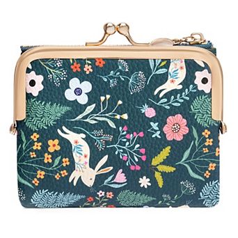 Women's PU Leather Bifold Wallet, Compact Kiss Lock Card Purse for Shopping Travel Daily Use