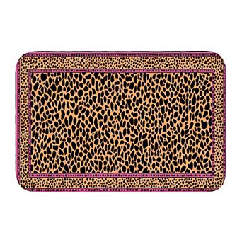 Pink Border Leopard Print Floor Mat, Soft Non-Slip Decorative Entry Rug