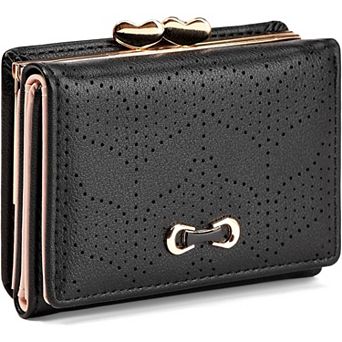 Women's Trifold Wallet, Hollow-out Design Kiss Lock Coin Purse, Portable Organizer for Daily Travel