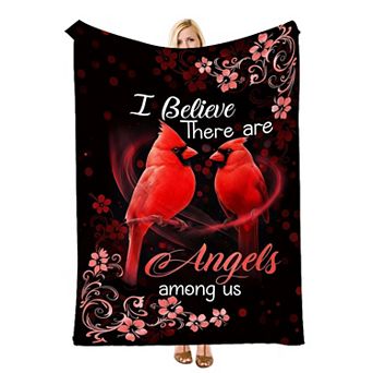 Black Red Cardinal Floral Quote, Printed Flannel Throw Blanket Soft Cozy Blanket for Bed