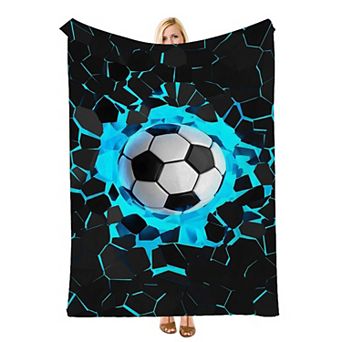 Blue Cracked Soccer, Printed Flannel Throw Blanket Soft Cozy Blanket for Bedroom