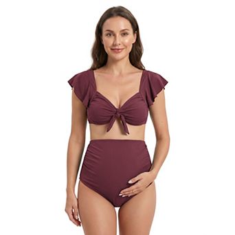 CHARMO Maternity Ruffle 2 pc High Waist Bikini Swimsuit Set